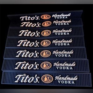 7 Tito's Hand Made Vodka Bar Service Rail Mats Rubber Standard 23" x 3.25" Black